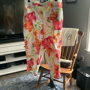 Chico's Floral Ankle Pants - Pink and Orange